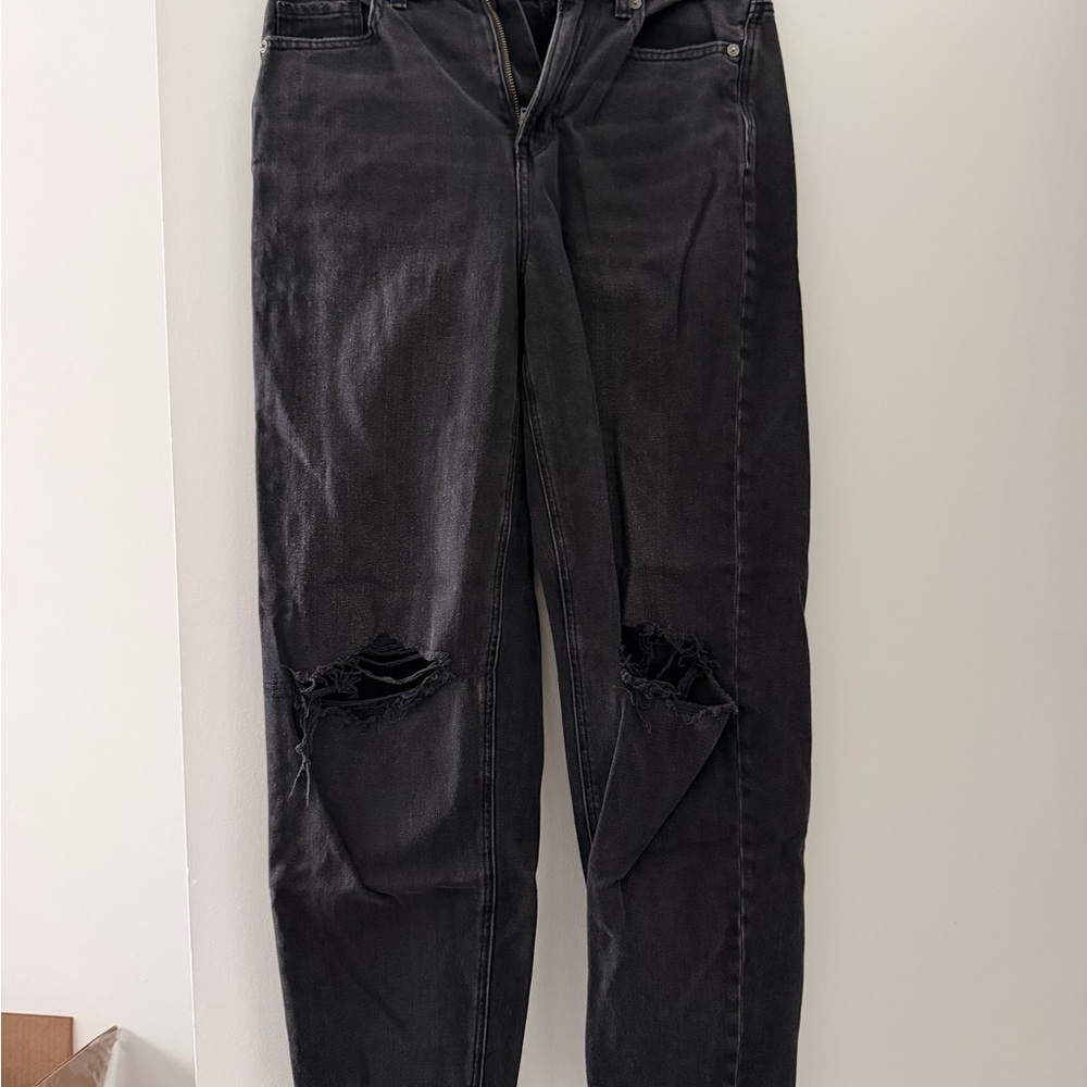 American Eagle Outfitters Black Distressed Straight-Leg Jeans